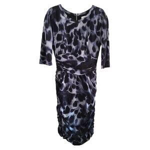 Whistles Silk Blend Blue Tones Ruched Full Back Zip Bodycon Dress 6